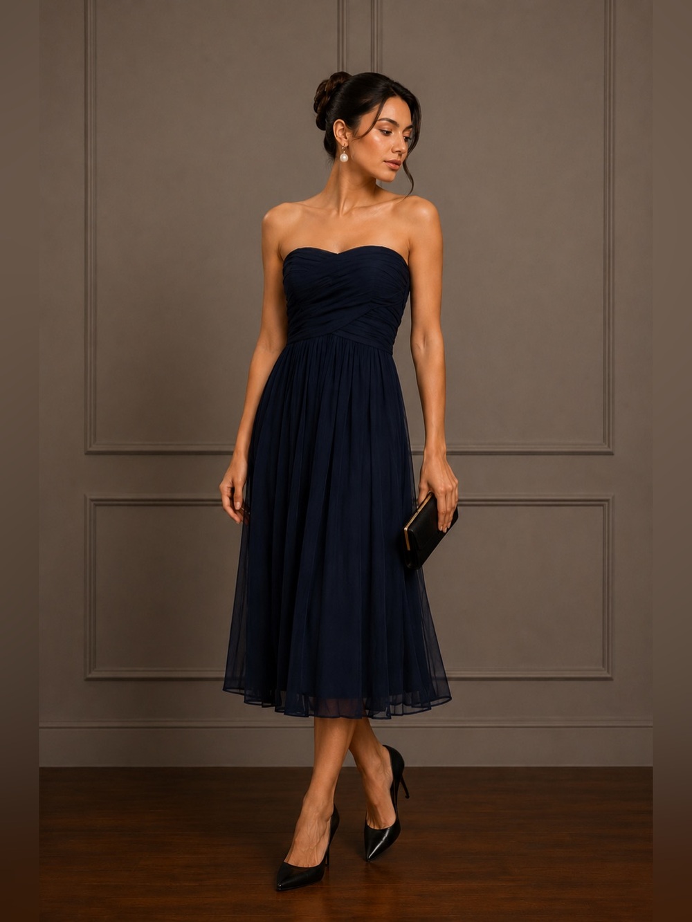 See by Chloé Silk Blend Ruched Empire Waist Navy Summer Dress Size 6